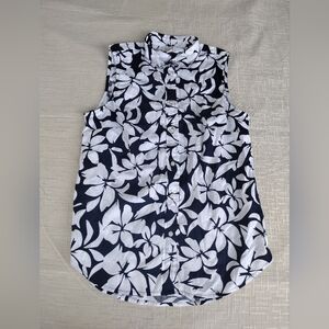 J. Crew Floral White Blue Sleeveless Cotton Poplin Shirt Women Small BF815 NWT